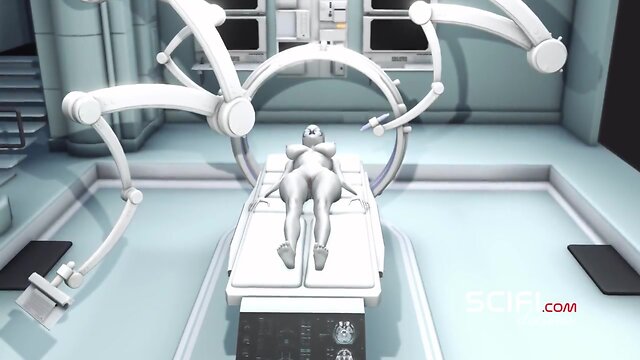 Sci-fi woman android fucks an alien in the space station