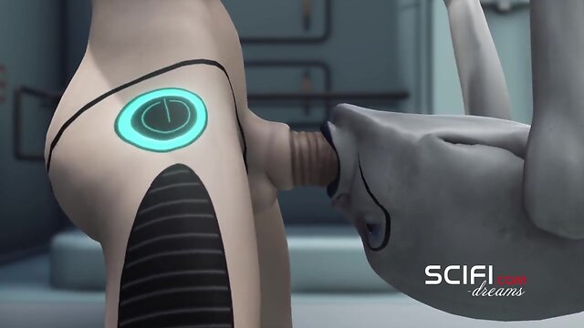 Sci-fi woman android fucks an alien in the space station