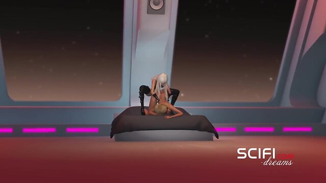 Sci-fi. sultry 3d transvestite having a good time with a lesbian