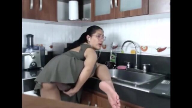 Transsexual with large penis in the kitchen!