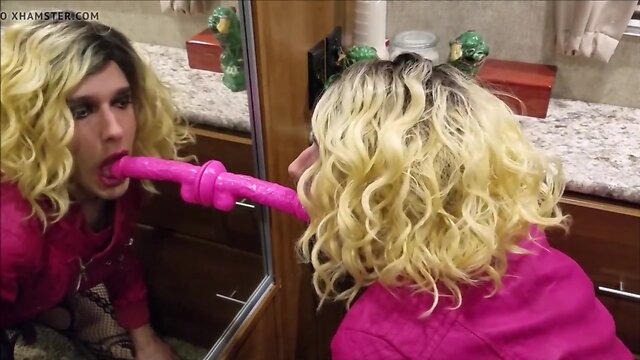 Sissy crossdresser kali milking her schlong