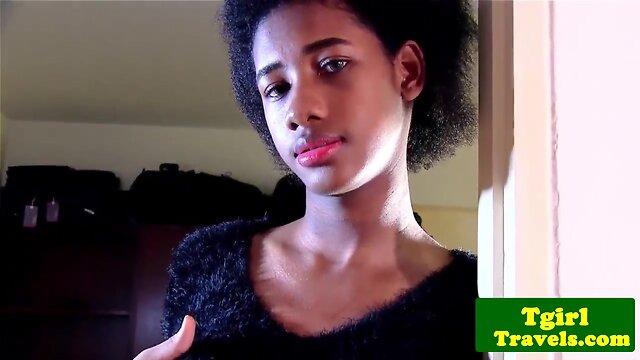 Ebony Transvestite`s Big Tits Jerk-Off: HD Cum Show!