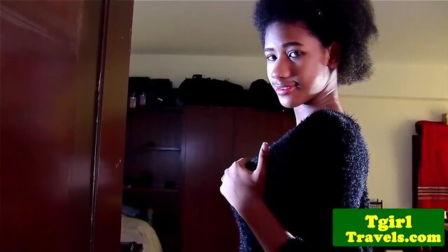 Ebony Transvestite`s Big Tits Jerk-Off: HD Cum Show!