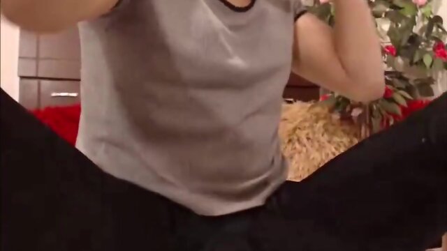 Booty plugged blonde transvestite cumming all over her house