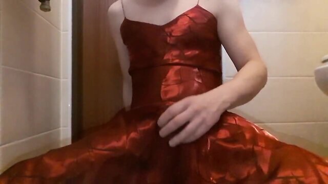 Crossdresser in red dress