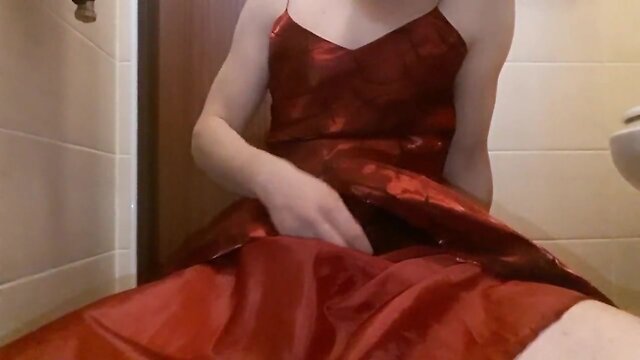 Crossdresser in red dress