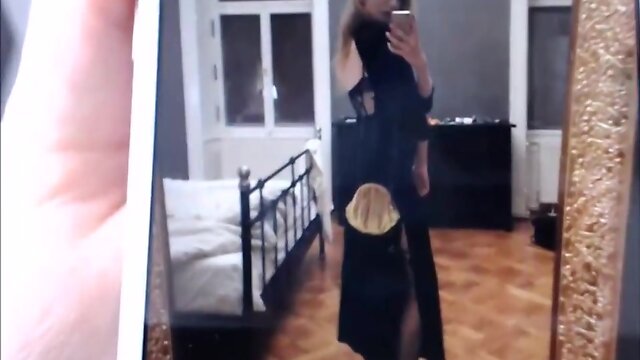 Thin t-girl showing off her gaping butt