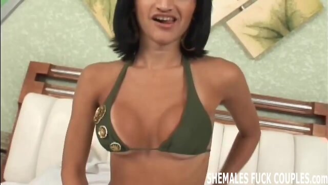 Take her massive she-male prick during our trio