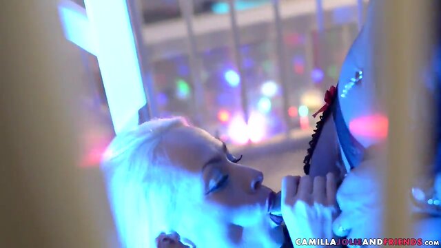 Chesty transsexual fucks pussy