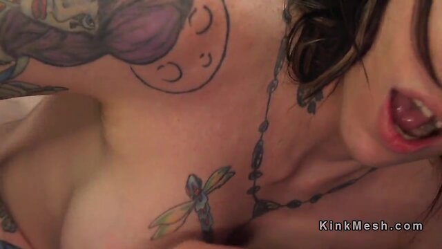 Huge pecker chesty inked transsexual anal fucks guy