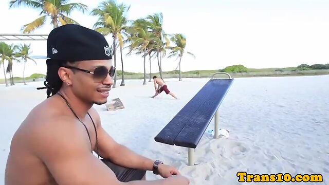 Hot Ebony Babe`s Outdoor Pleasure: Beach Bikini, Big Tits, Big Cock, & Cumshot!