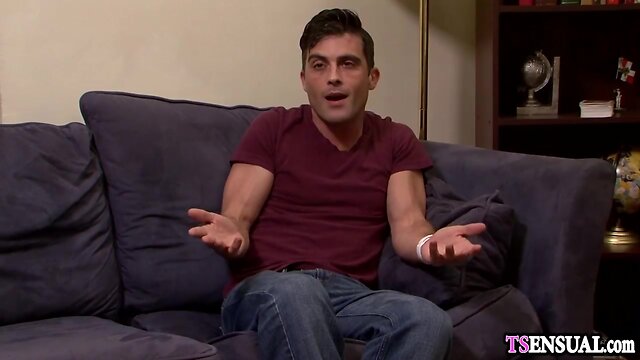 Latino t-girl with a hard cock anal fucks a spying guy