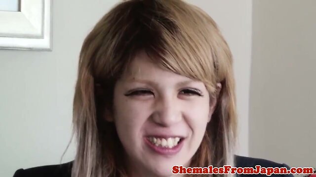 Shemale schoolgirl hammered in missionary pose