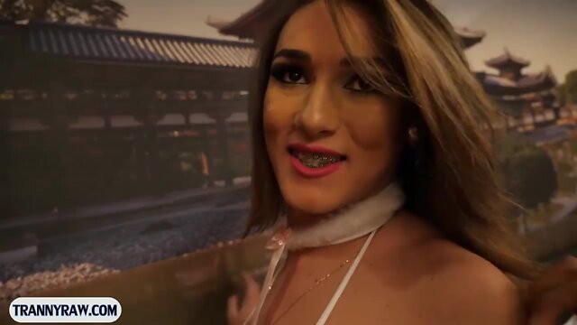 Massive round butt latino tgirl gets condomless booty pounded