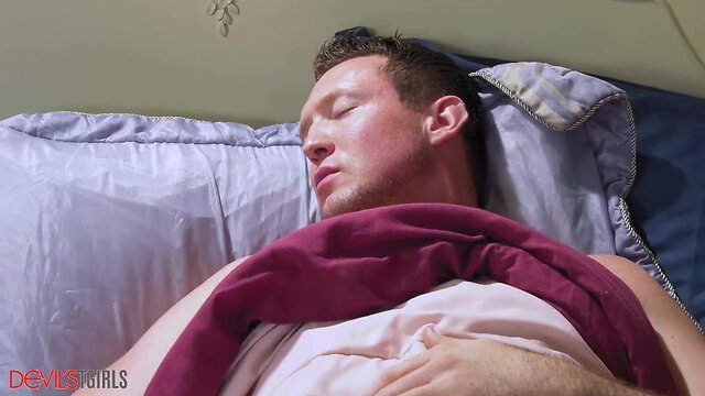 Waking her man up with a trans 3some