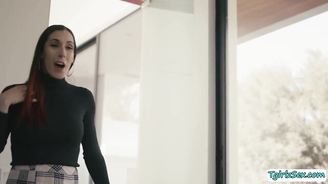 Chesty tgirl lets her ebony boyfriend fuck her booty