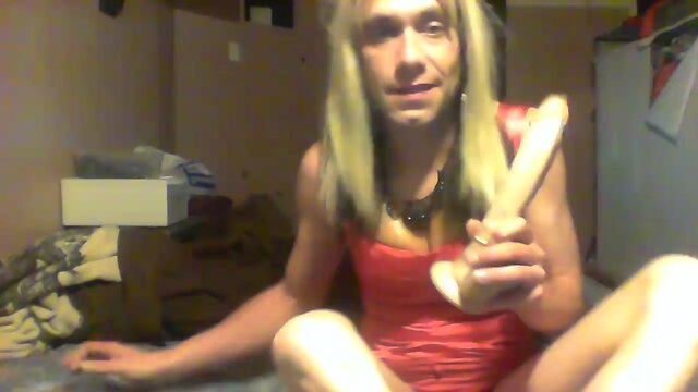 Jade in a red mini dress