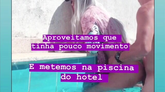 Casado dotado fode safada na piscina do hotel enquanto esposa dormia!!! putaria
