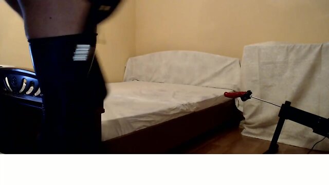 Amateurish pervert sissy ally in latex prepares for games sex machine part 1