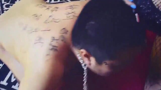 Pi femboy trampling on a scarred boy and being a dominatrix