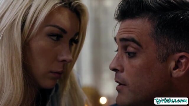 Blond shemale aubrey kate analed by her guy