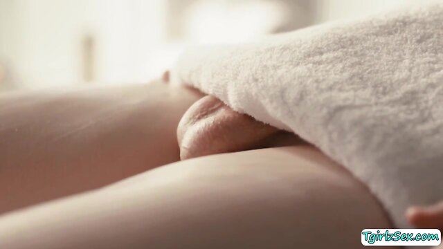 Chesty shemale masseuse fucks her tv client