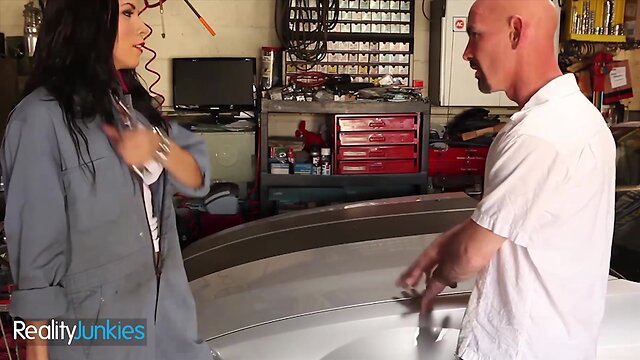 Anal loving t-girl mechanic changes dudes oil reality junkies