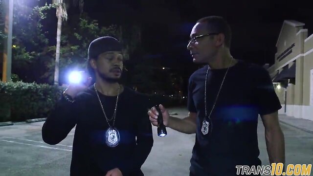 Threeway banged ladyboy swallowing ebony cocks