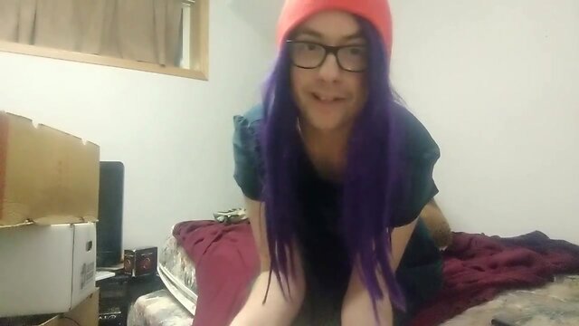 Trans baby strokes while reading - enormous ejaculation