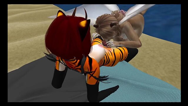 Day our tigress herm fucks her wife stasha on the beach in latex