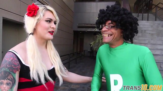 Tattooed tranny swallows thick jizz