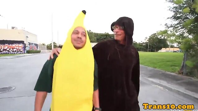 Vanity T. Star: Latina T-Girl Spitroasted in Uniform!