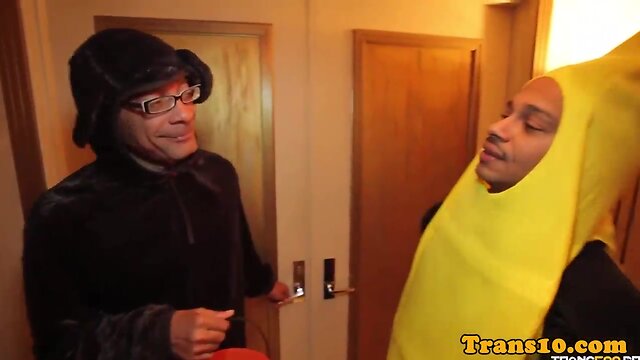 Vanity T. Star: Latina T-Girl Spitroasted in Uniform!