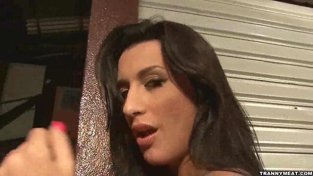 Here is a sexy huge tit shemale who is wanking off