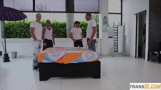 Chesty latino tran gangbanged outdoors