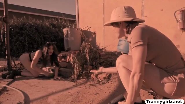 Cute t-girl toyed and booty hammered by enormous prick