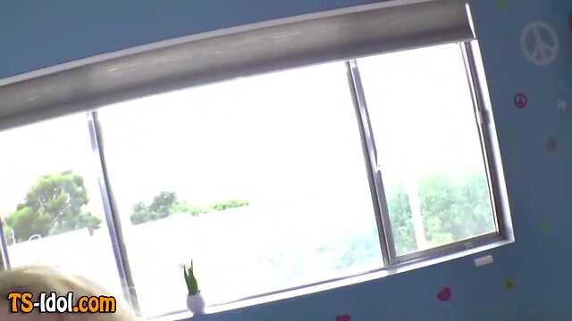 Ladyboy blows cum load