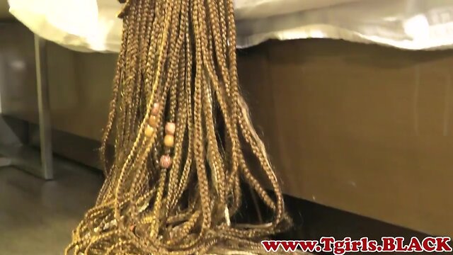 Chubby ebony shemale shaking her round butt