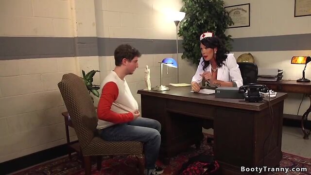 Enormous boobs nurse she-male anal fucks patient