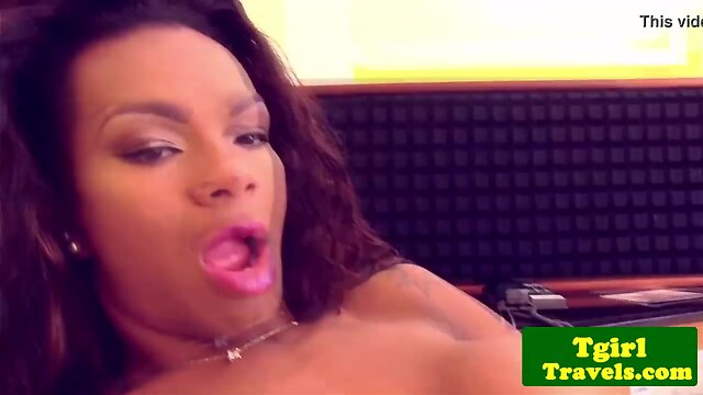 Latino transvestite beauty jerking her schlong