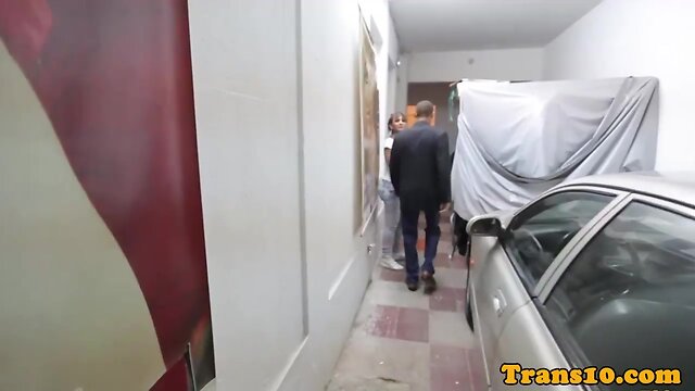 Busty Latina Tgirl`s Assfucking Session in Denim & Heels!