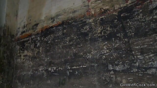 Three chesty she-males banging man