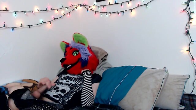 Emo furry teases and faps large pecker