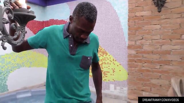 Blond t-girl pamela lenvisk sucks a bbc before taking it up her butthole