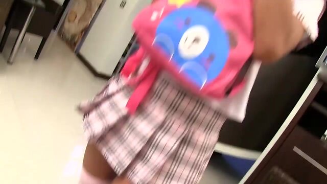 Tiny t-girl schoolgirl seduction and condomless