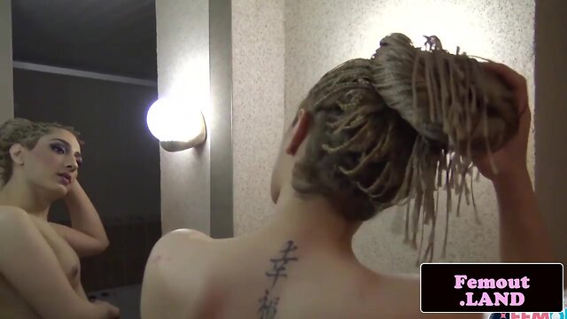 Tattooed trap fingered before stroking off