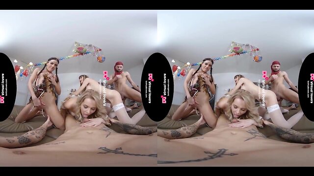 Tsvirtuallovers - foursome fuckfest with tv