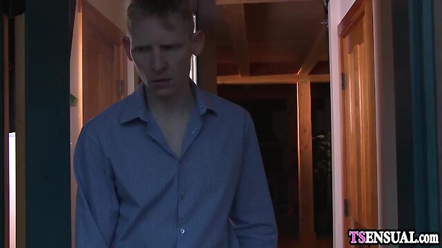 Redhead teeny tranny enjoys in a crazy trio sex