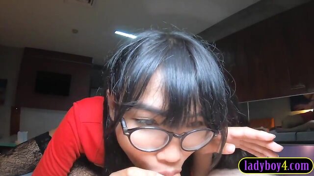 Petite oriental tran teenager sucks prick and anal drilling