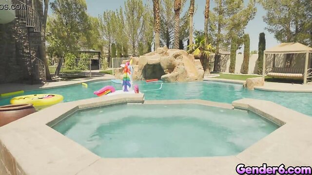 Award winning trans pool party! this scene with casey kisses, janelle fennec,
